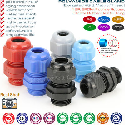 Cable Gland IP68 Plastic Synthetic Non-Metallic with Elongated PG or Metric Thread for Thick Enclosures