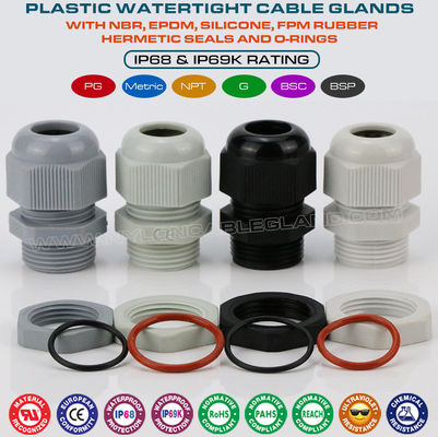 Plastic Metric Cable Gland, IP68 Watertight Cable Seal Joint Connector M20 (6-12mm) with O-ring for Junction Box