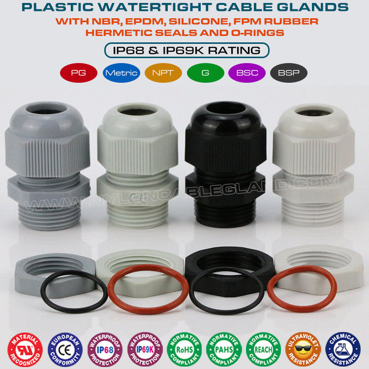 Plastic Metric Cable Gland, IP68 Watertight Cable Seal Joint Connector M20 (6-12mm) with O-ring for Junction Box