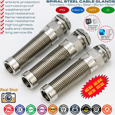 Conector prensa-cabo espiral PG em aço inoxidável AISI 316L, AISI 316, AISI 304 (IP68) com alívio de tensão