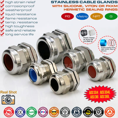 Prensa-cabos bucins impermeáveis PG de aço inox SS304 / SS316 / SS316L (IP68) com vedações de borracha fluorada