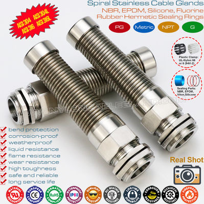 Prensa-cabos bucins (kabelio sandariklis) IP68 metálicos PG de aço inoxidável SS304 / SS316 com protetor espiral