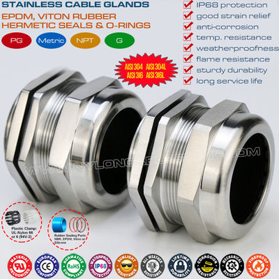 Prensa-cabo PG36 de aço inoxidável 304, 316, 316L, conector bucim ajustável à prova d'água IP68 para faixa de 25-33 mm