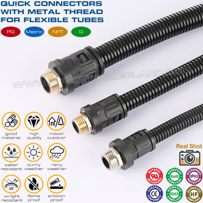 Prensa-cabos poliamida 6 preto RAL9005 M12~M63 com rosca métrica metálica para tubos flexíveis AD10~AD54.5