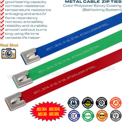 Abraçadeira metálica aço inoxidável 304/316 revestida com poliéster (epóxi) 15mm x 400mm (800 lbs) para máquinas