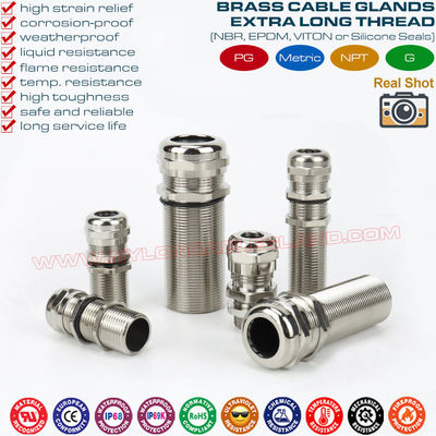 Conectores glândula prensa-cabos rosca longa metálicos de latão IP68/IP69K (PG7~PG48 e M12~M63) para painel grosso