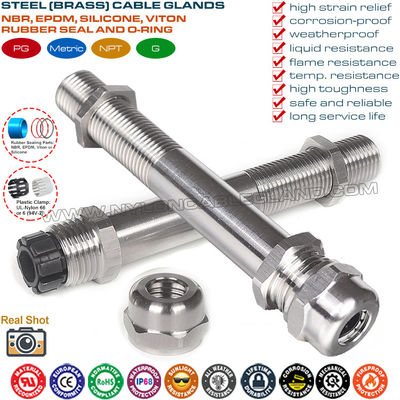 Prensa-cabo metal rosca longa IP68, prensa-cabos passo PG e métrico aço inox 304/316 com rosca extra longa (ultra longa)