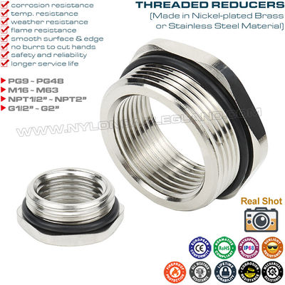 Redutores metal IP68 (conversores, adaptadores, redução de rosca, conexões de redução) com rosca PG, métrica, NPT ou G