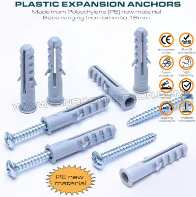 Buchas plugues âncoras de expansão de plástico com asas duplas e parafusos, tipo peixe, polietileno, Ø5~Ø16mm, para parede de betão