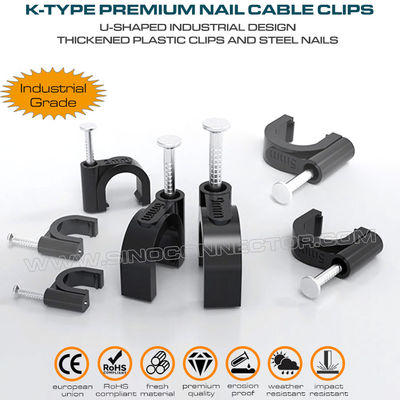 Clips grampos para cabos (grampos fixa fio, miguelão fixa cabo, miguelão para cabo), polietileno, preto/branco, forma U, tipo K, 4mm~32mm, para gestão de cabos