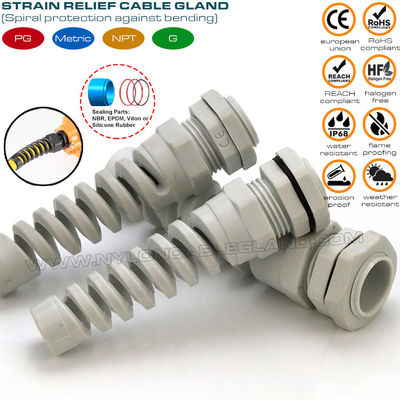 Prensa-cabo espiral /conector de glândula bucim flexível com alívio de tensão espiral nylon (poliamida) 6 PG11 IP68 para cabo de 5-10mm