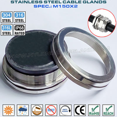 M150x2 Glandula de cabo métrica aço inoxidável 316, Glandula de cabo IP68 aço inoxidável 316L conector impermeável Inox 304 para cabos 110-125mm
