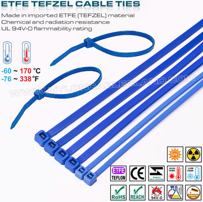 Abraçadeira de Teflon azul 200 x 4,8 mm, amarração para cabo de ETFE 94V-0 gravata de cabo de Tefzel 50 lbs resistente a produtos químicos para ambientes extremos