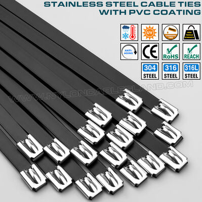 Abraçadeiras metálicas revestidas de PVC (aço inoxidável), versão 316L, 316 ou 304, comprimentos: 200-1100 mm x largura: 16 mm, 200 lbs, uso externo