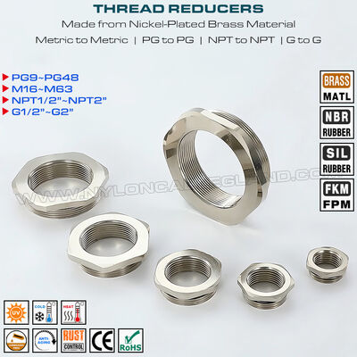Redutores metal IP68 (conversores, adaptadores, redução de rosca, conexões de redução) com rosca PG, métrica, NPT ou G