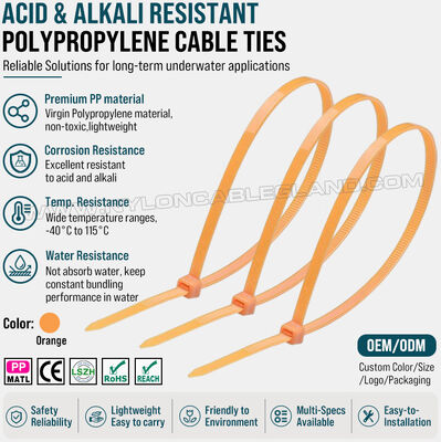 Abraçadeira de polipropileno (PP) 3,6 x 200 mm, excelente resistência a produtos químicos, ácidos e álcalis, baixa absorção de água, para a indústria de aquicultura