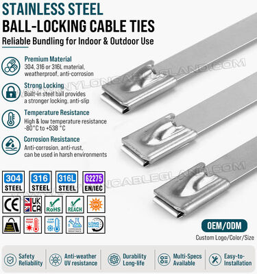 Abraçadeira de aço inoxidável sem revestimento tipo 316L, 316, 304, 12 mm de largura x 350-1100 mm de comprimento, 675 lb (306 kg / 3000 N), para fabricação industrial e maquinário
