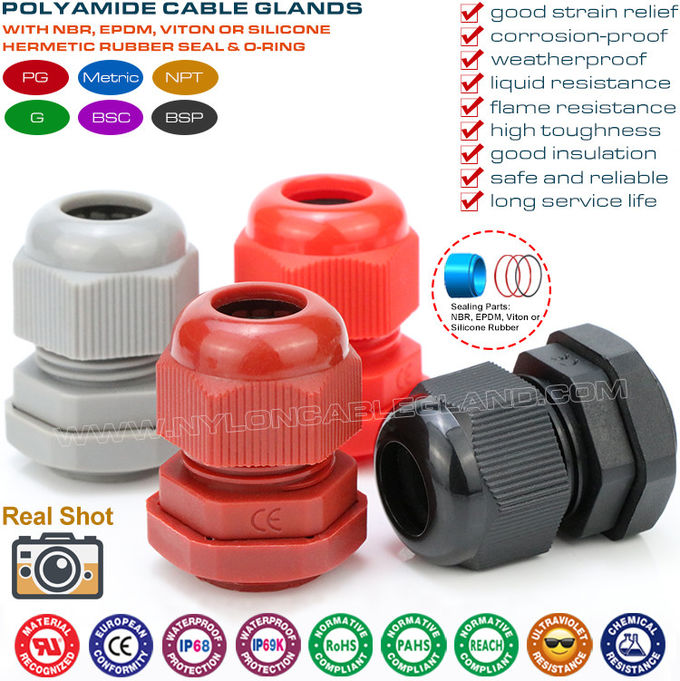 Prensa-cabos Dome-Top herméticos de plástico nylon sintético IP68 com roscas BSC, G e BSP