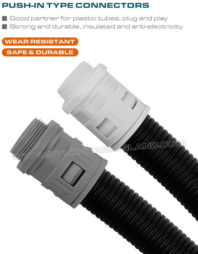 Encaixe para mangueira ondulada de plástico IP68, conectores tubo flexível de nylon com rosca PG7~PG48 para tubos flexíveis AD10~AD54.5