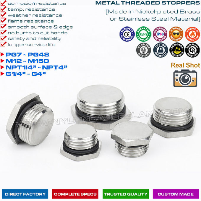 Tampões cegos / plugues rosqueados hexagonais de metal (latão, aço inoxidável) com roscas PG7~PG48 e M12~M110
