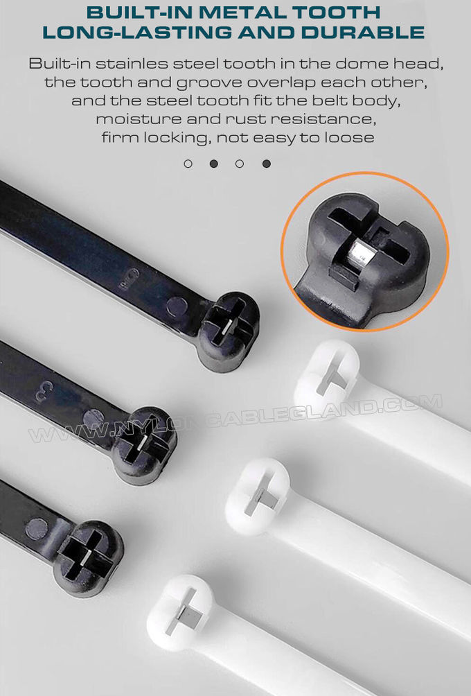 Abraçadeira tira de nylon com lingueta aço 400mm x 8mm, resistência à tracção de 112 lbs (550N), para construção naval
