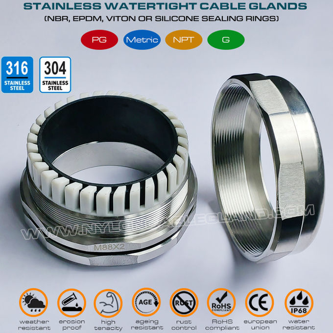 Prensa-cabo impermeável aço inoxidável 304, conector de glândula prensa-cabo métrico M88x2 de aço inoxidável 316 ajustável de 65~70mm IP68 para cabos grandes