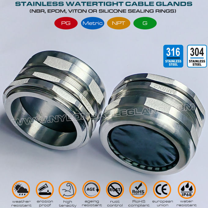 Prensa-cabo estanque de aço inoxidável 304 e 316 ajustável de 65~70mm M88x2 para cabos elétricos grandes