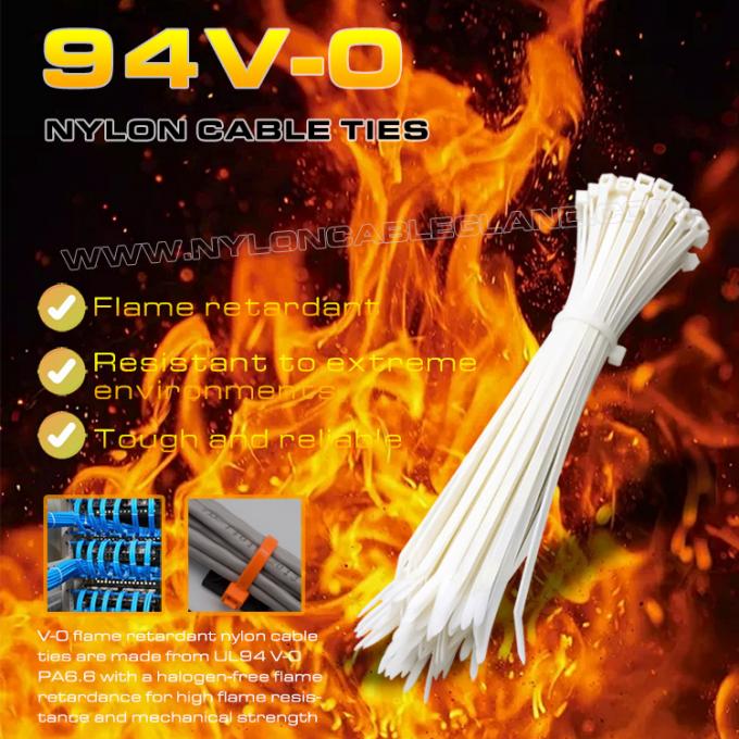 Abraçadeira de nylon 6.6 94V-0 150x3,6mm, gravata de cabo de poliamida 6.6 à prova de fogo ajustável Ø3~35mm para aplicações resistentes ao fogo