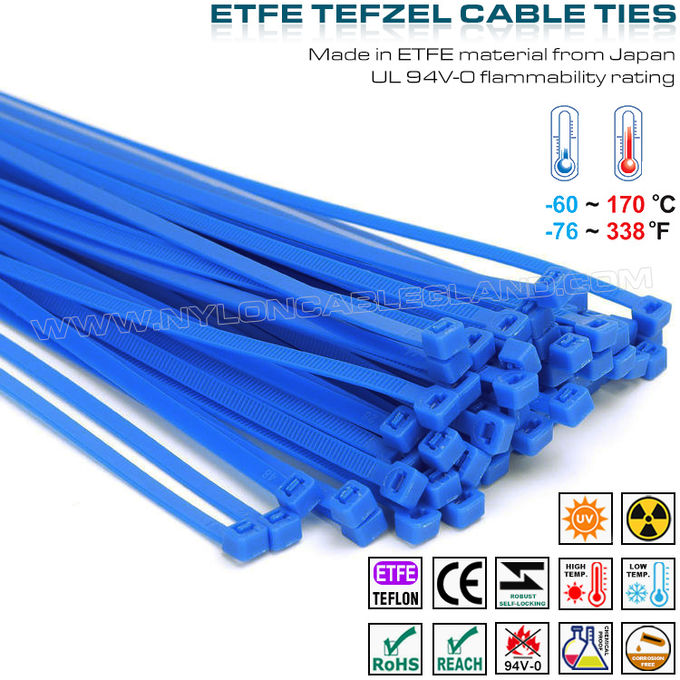 Abraçadeira de Teflon azul 200 x 4,8 mm, abraçadeira de ETFE 94V-0 abraçadeira de Tefzel de 50lbs para ambientes extremos