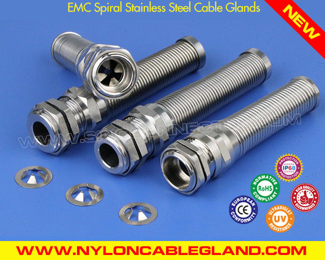 PG7~PG48 conectores prensa-cabos de aço inoxidável 304/316 versão EMC com proteção de cabo espiral