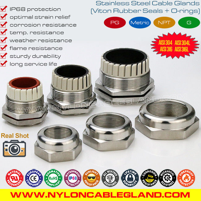 Bucins métricos anti-corrosivos IP68 de aço inoxidável 304, 316, 316L série SCG com vedantes e o-rings de silicone